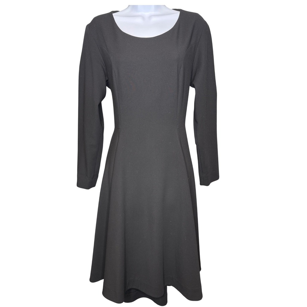 COS Womens Black Long Sleeve Fit and Flare Midi Dress Sz 12 Career Scandi Modest